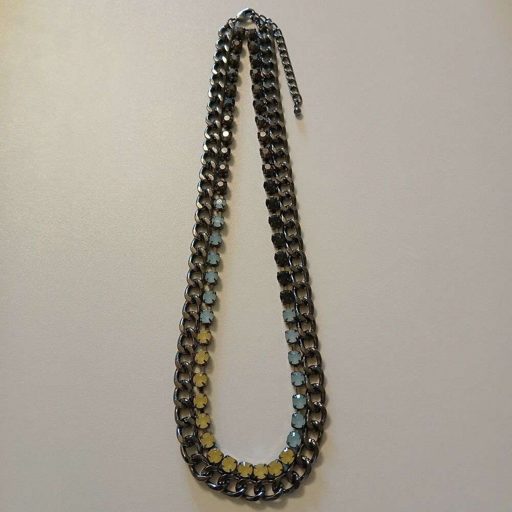 Chunky Gunmetal Rhinestone Ombré Curb Chain Necklace Maximalist